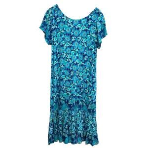 Rainbow-Jo Maui Hawaii Blue Ruffled Tiered Maxi Sundress SzL
